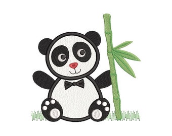 Panda Applique Embroidery Design, Baby Panda, Fill Stitch, Bamboo, Panda with Bamboo, 3 Sizes, Machine Embroidery, Instant Download, FA703-1