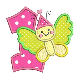 1st Birthday Embroidery Applique Design, 1st Birthday Butterfly, Girl&#39;s First Birthday Design, Cute Butterfly, Instant Download, FA510-51