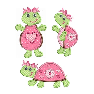Turtle Embroidery Applique Designs, Set of 3, Cute Turtle Appliques, Girly Turtles, Machine Embroidery, 3 Sizes, Instant Download, SA565