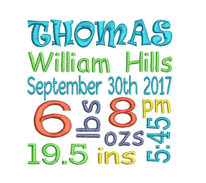 Birth Announcement TEMPLATE Embroidery Design Subway Art Etsy
