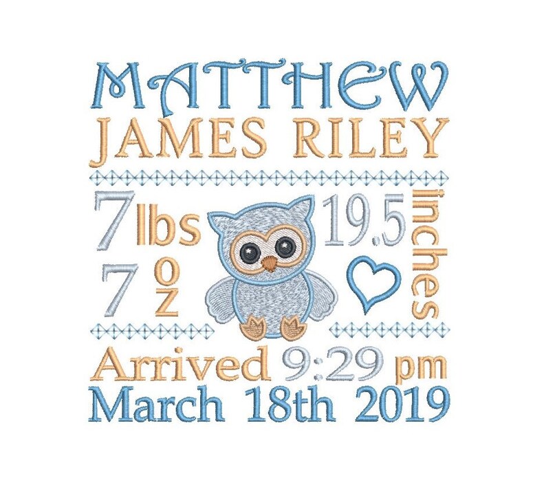 Birth Announcement Embroidery Design Template Subway Art Etsy