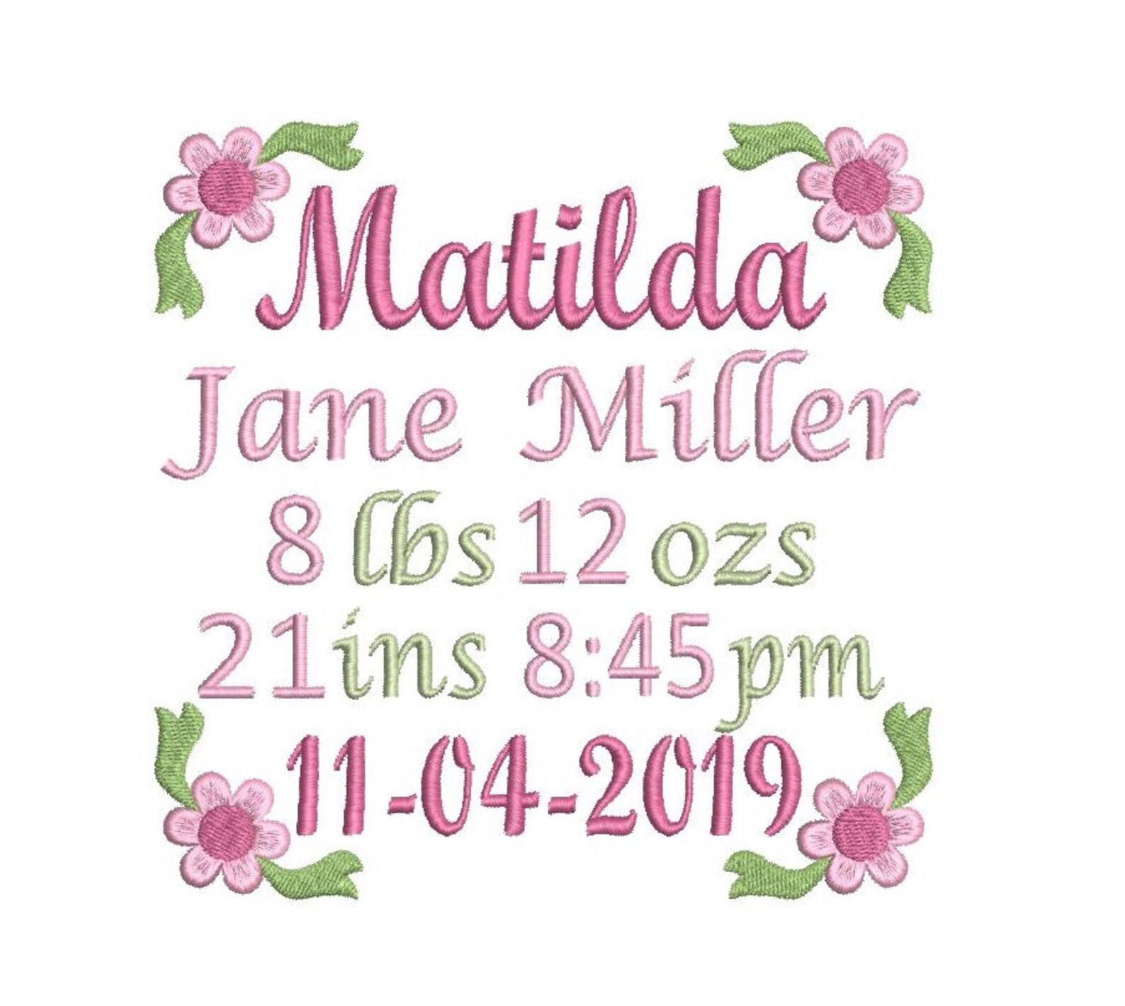 Baby Birth Announcement Embroidery Design Personalised Etsy