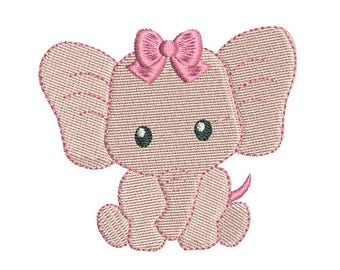 Mini Elephant Machine Embroidery Design, Baby Girl Elephant Fill Stitch Machine Embroidery, 3 Mini Sizes, Instant Download, No: FA560-2