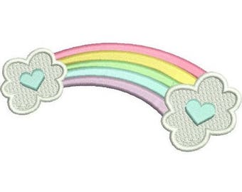 Rainbow Machine Embroidery Design, Fill Stitch, Hearts, Girl's Embroidery, Rainbow Embroidery, Clouds, 3 Sizes, Instant Download, No:SA574-1