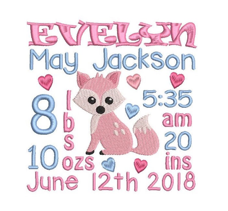 Baby Birth Announcement Embroidery Design Subway Art Etsy