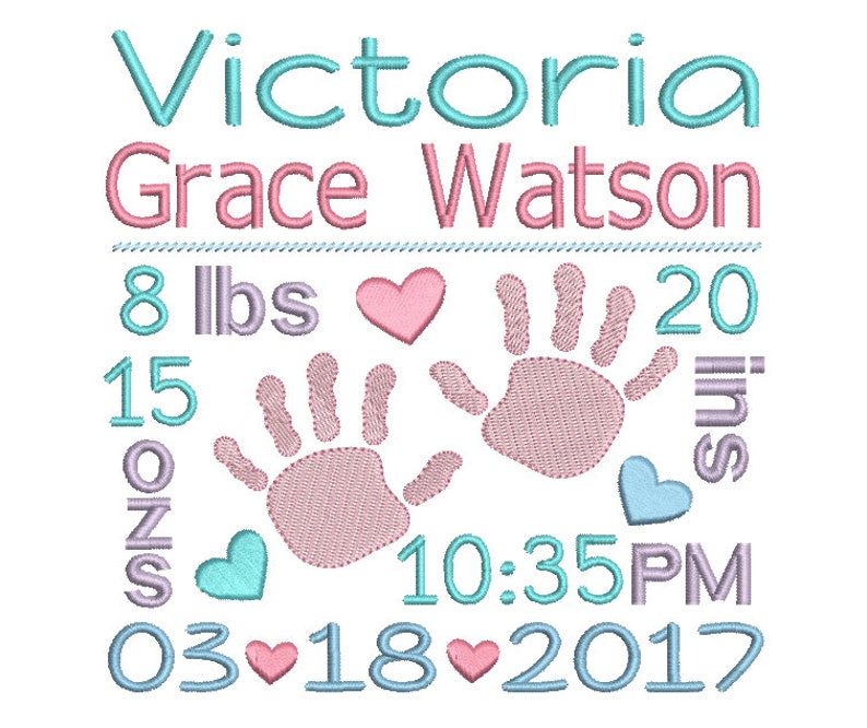 Birth Announcement TEMPLATE Embroidery Design Subway Art Etsy