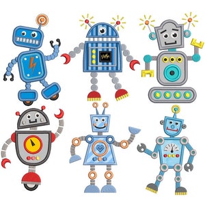 Robot Machine Embroidery Applique Designs, Cute Robot Appliques, Boy's Embroidery, Set of 6 Robot designs, Instant Download, 3 Sizes, FA512