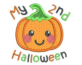 My 2nd Halloween Machine Embroidery Applique Design, Pumpkin Applique Embroidery, Second Halloween, Instant Download, 3 Sizes, No: FA504-5
