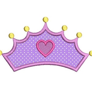 Motif de broderie Applique Couronne de princesse, princesse broderie, Couronne, Applique coeur broderie, 3 tailles, téléchargement immédiat, pas : SA539-20