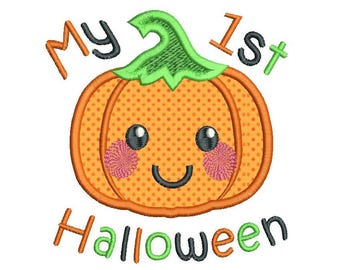 My 1st Halloween Applique Machine Embroidery Design, Pumpkin Applique Embroidery, First Halloween, Instant Download, 3 Sizes, No: FA504-5