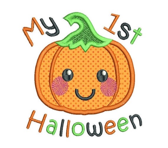 My 1st Halloween Applique Machine Embroidery Design, Pumpkin Applique Embroidery, First Halloween, Instant Download, 3 Sizes, No: FA504-5