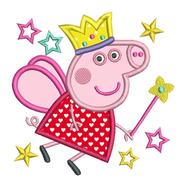 Fairy Pig Embroidery Applique Design, Fairy Pig, Princess Pig, Birthday, Girl Pig, Machine Embroidery, 3 Sizes, INSTANT DOWNLOAD, SA539-5