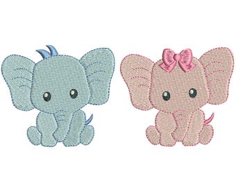 Mini Elephant Machine Embroidery Set, Baby Boy and Girl Elephant Fill Stitch Embroidery, 3 Mini Sizes, Instant Download, No: FA560