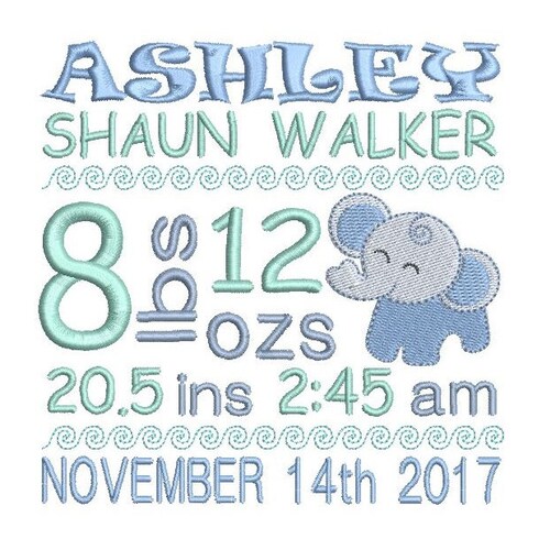 Birth Announcement Template Embroidery Design Subway Art Etsy
