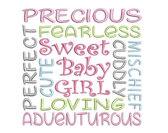 Baby Embroidery Design, Sweet Baby Girl, Fill Stitch, Baby Blanket, Pillow, Machine Embroidery, 4x4, 5x7, 6x10, Instant Download, F531-6
