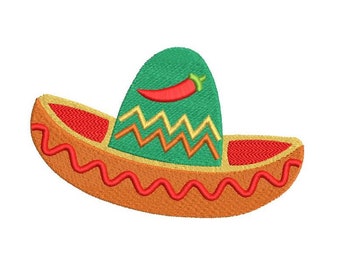 Sombrero Embroidery Design, Mexican Sombrero, Fill Stitch, Mexican Hat, Hot Chillie, Machine Embroidery, 3 Sizes, Instant Download, F537-1