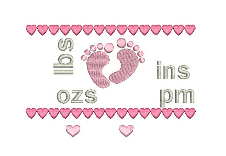 Birth Announcement Embroidery Template, Baby Feet, Baby Birth Stats, Baby Footprints, Hearts, Machine Embroidery, AM/PM, 3 Sizes, FT509-5 image 4