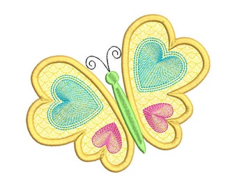 Butterfly Embroidery Applique Design, Heart Butterfly, Applique Butterfly, Insect, Hearts, Machine Embroidery, Instant Download, FA701-1