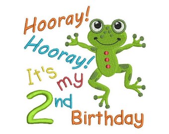 Boy's 2nd Birthday Machine Embroidery Design, Second Birthday Frog Machine Embroidery, Fill Stitch Frog, Instant Download, No: FA510-3