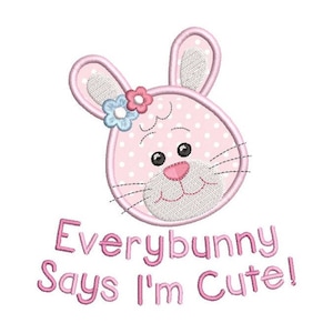 Easter Bunny Face Applique Embroidery Design, Cute Easter Bunny Machine Embroidery, Girl Bunny, 4x4, 5x7, 6x10, Instant Download, FA550-7