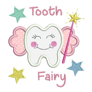Tooth Fairy Applique Machine Embroidery Design, Girl's Baby Tooth Fairy Machine Embroidery, 4x4, 5x7, 6x10, Instant Download, No: SA537-3