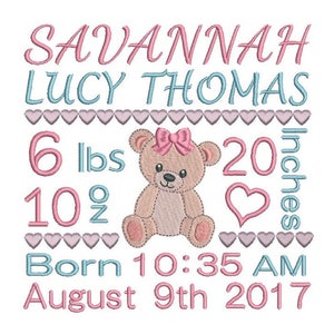 Baby Birth Announcement Embroidery Design, Subway Art, Customized Baby Birth Announcement Machine Embroidery Design, AM/PM, 3 Sizes F509-27