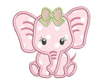 Baby Elephant Applique Embroidery Design, Cute Girly Elephant Embroidery, 4x4, 5x7, 6x10, Baby Embroidery, Instant Download No: SA545-10