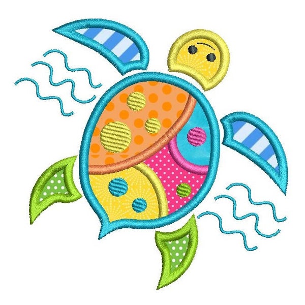 Turtle Machine Embroidery Applique Design, Cute Turtle Design, Sea Life, Colorful Turtle, 4x4, 5x7, 6x10, Instant Download, No: FA552-2