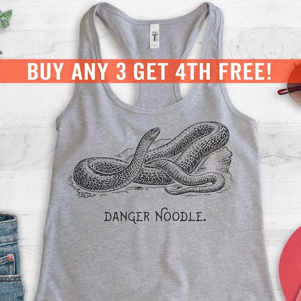 Danger Noodle Snake Tank Top, Racerback Tank Top, Reptile Tank Top, Funny Animal Pun Tank Top, Animal Graphic Tank Top