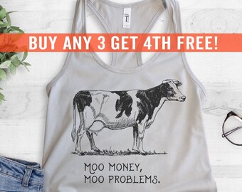 Moo Money Moo Problems Cow Tank Top, Racerback Tank Top, Funny Cow Tank Top, Farm Animal Tank Top, Cute Cow Tank, Farm Animal Tank