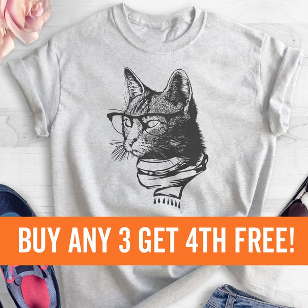 Hipster Cat Shirt,  Unisex Ladies Shirt, Hipster Shirt, Cat Lover Shirt, Funy Cat Shirt, Cat Glasses Shirt, Cat Nerd Shirt, Cat Mom Shirt