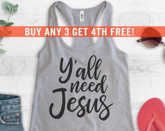 Y'all Need Jesus Tank Top, Racerback Tank Top, Cute Christian Tank, Religious Tank Top