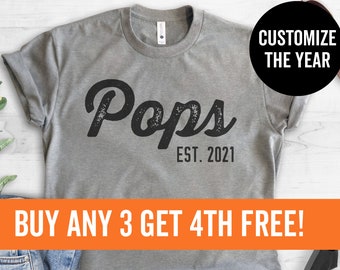 Pops Est. (Customize Any Year) T-shirt, Men's Crewneck Shirt, New Dad Shirt, Gift For Grandpa, Father's Day, Short & Long Sleeve T-shirt
