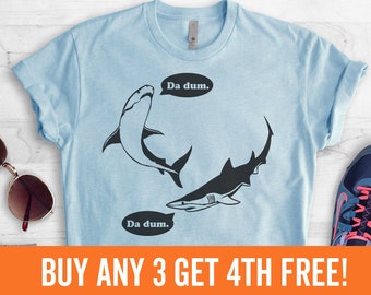 Da Dum Shark T-shirt, Ladies Unisex Crewneck Shirt, Vacation Shirt, Shark Shirts, Summer T-shirt, Short & Long Sleeve T-shirt