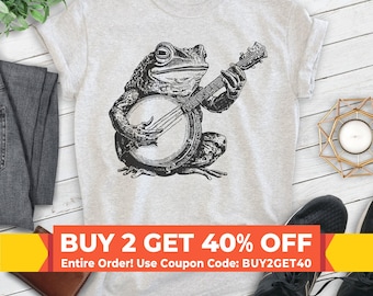 Frog Playing Banjo T-shirt, Unisex Women's Men's Shirt, Country Frog Banjo Guitar Music Bluegrass