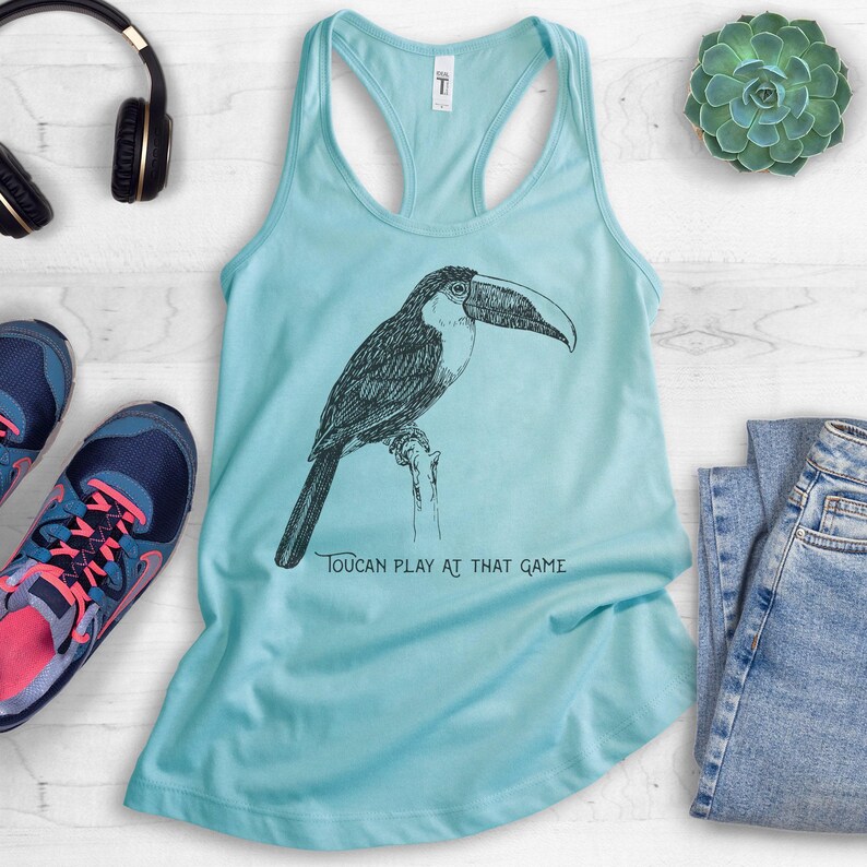 Tanktop Toucan Play At That Game, racerback dames, toucan-tanktop, shirt met schattige dieren, tanktop met dieren woordspeling, shirt vogelliefhebber, shirt vogelliefhebber afbeelding 4