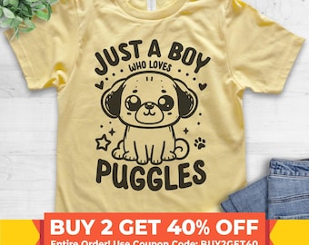 Kids Puggle T-shirt, Youth Boy T-Shirt, Just A Boy Who Loves Puggles Dog Gift