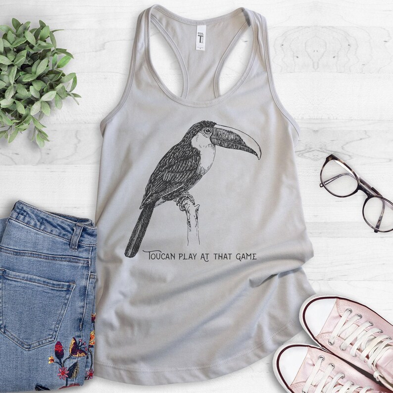 Tanktop Toucan Play At That Game, racerback dames, toucan-tanktop, shirt met schattige dieren, tanktop met dieren woordspeling, shirt vogelliefhebber, shirt vogelliefhebber afbeelding 3