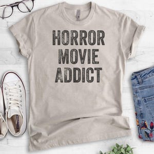 Horror Movie Addict T-shirt, Ladies Unisex Crewneck Shirt, Halloween T-shirt, Horror Movie T-shirt, Short & Long Sleeve T-shirt image 2