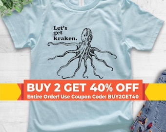 Youth Let's Get Kraken T-shirt, Youth Kids Girl Boy T-Shirt, Animal Pun T-shirt, Funny Giant Octopus Squid Shirt