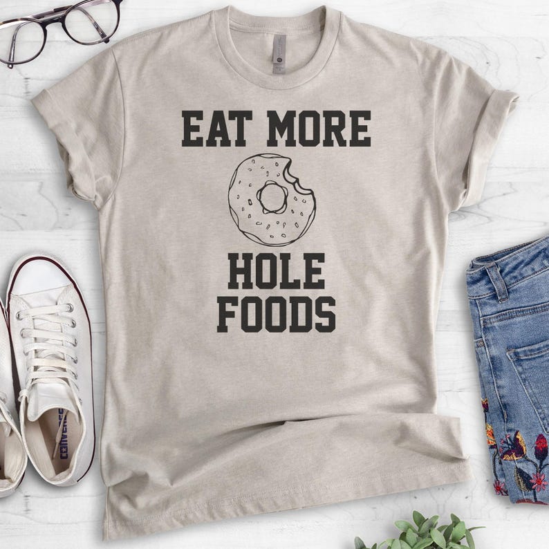 Eat More Hole Foods-T-shirt, uniseks dames-T-shirt ronde hals, grappig donut-T-shirt, T-shirt korte en lange mouw afbeelding 4
