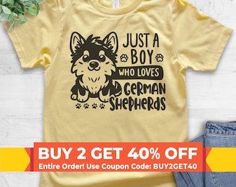 Kids German Shepherd T-shirt, Youth Boy T-Shirt, Just A Boy Who Loves German Shepherds Dog Gift