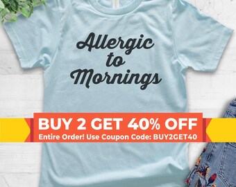 Youth Allergic To Mornings T-shirt, Youth Kids Girl Boy T-Shirt, Funny Lazy T-shirt, Tired Shirt