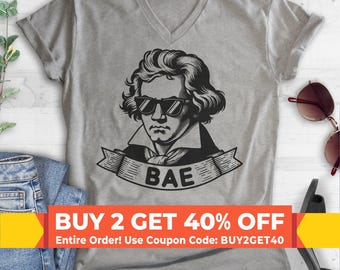 Bae Beethoven V-neck T-shirt, Unisex Women's Men's, Ludwig Van Beethoven Classical Music Symphony