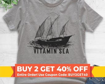 Youth Sailing Vitamin Sea T-shirt, Youth Kids Girl Boy T-Shirt, Summer Shirt, Sailboat Shirt, Sailing Shirt