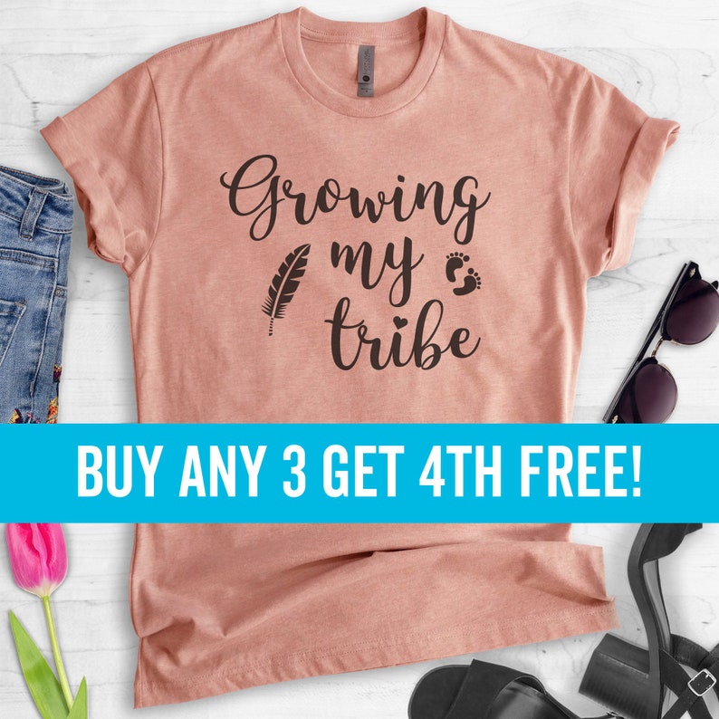 Growing My Tribe T-shirt, Ladies Unisex Shirt, Heather tee, Cute Pregnancy Shirt, New Mom, Baby Announcement, Short & Long Sleeve T-shirt image 1