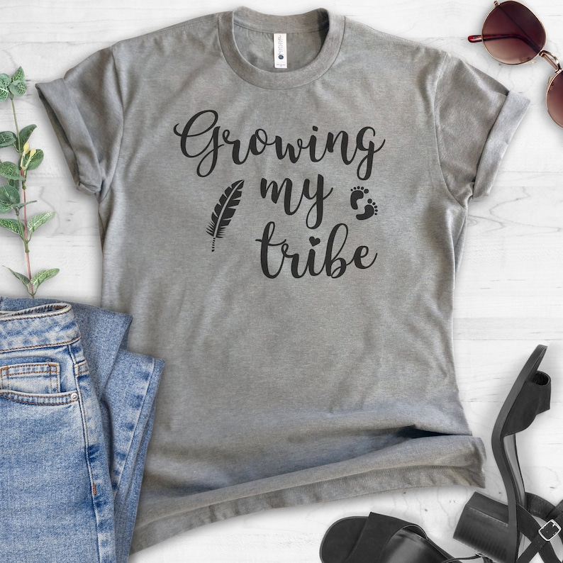 Growing My Tribe T-shirt, Ladies Unisex Shirt, Heather tee, Cute Pregnancy Shirt, New Mom, Baby Announcement, Short & Long Sleeve T-shirt image 3