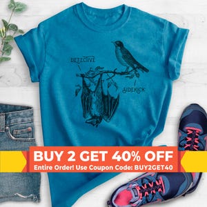 Detective & Sidekick, Funny Animal T-shirt, Bat and Robin, Graphic Tee, Halloween Shirt