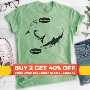 Da Dum Shark T-shirt, Ladies Unisex Crewneck Shirt, Vacation Shirt, Shark Shirts, Summer T-shirt, Short & Long Sleeve T-shirt