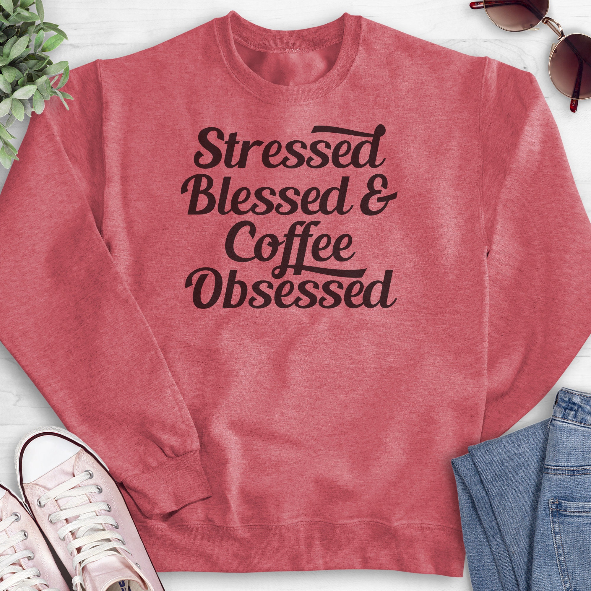 NOFO_01998 and Coffee Obsessed Hooded Sweatshirt Stressed Blessed